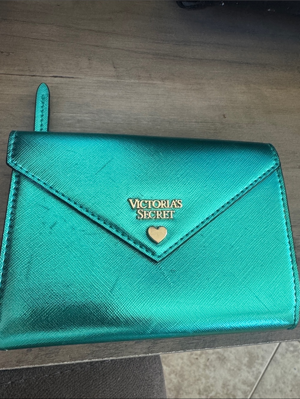 Victoria's Secret Metallic Teal Envelope Wristlet
